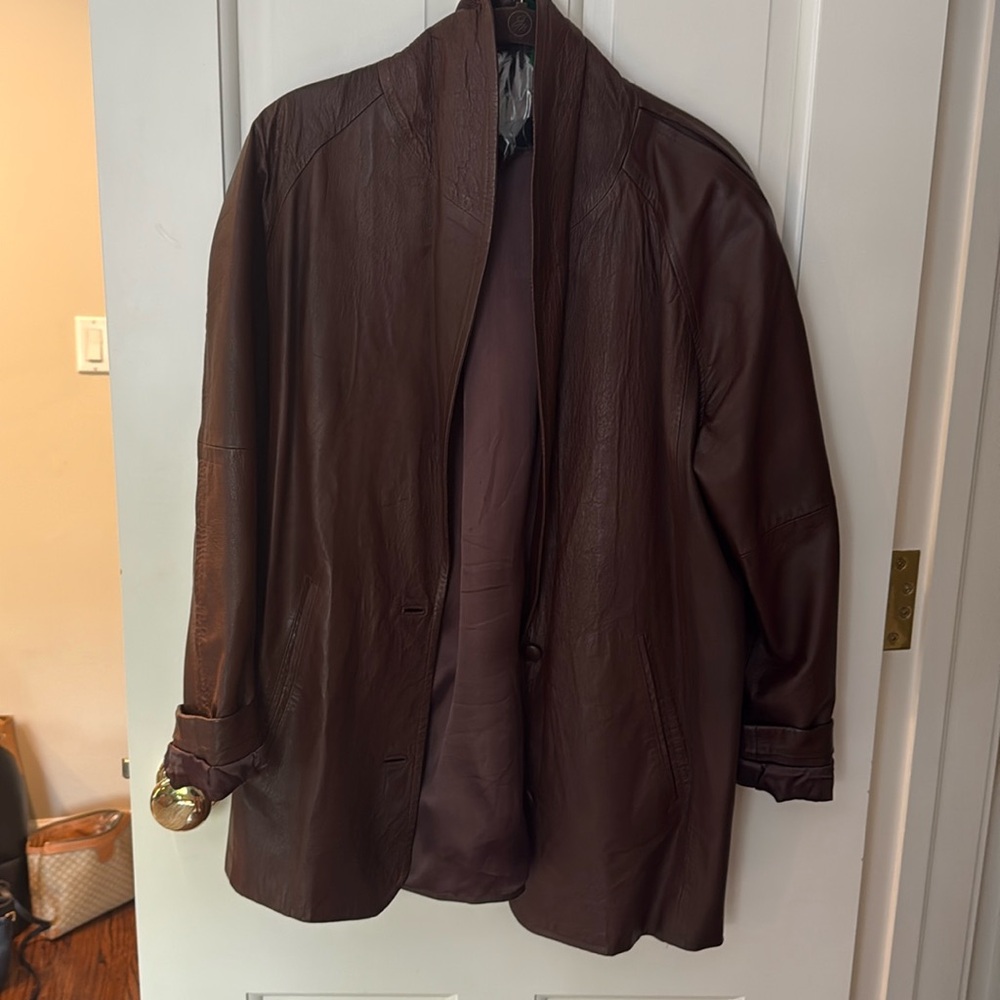 Vintage 90’s Leather Jacket Oversized Leather Blazer Jacket Brown Leather Coat